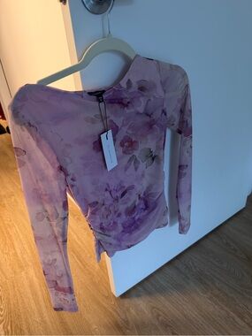 Dynamite Lavender Floral Sheer Long-Sleeve Top